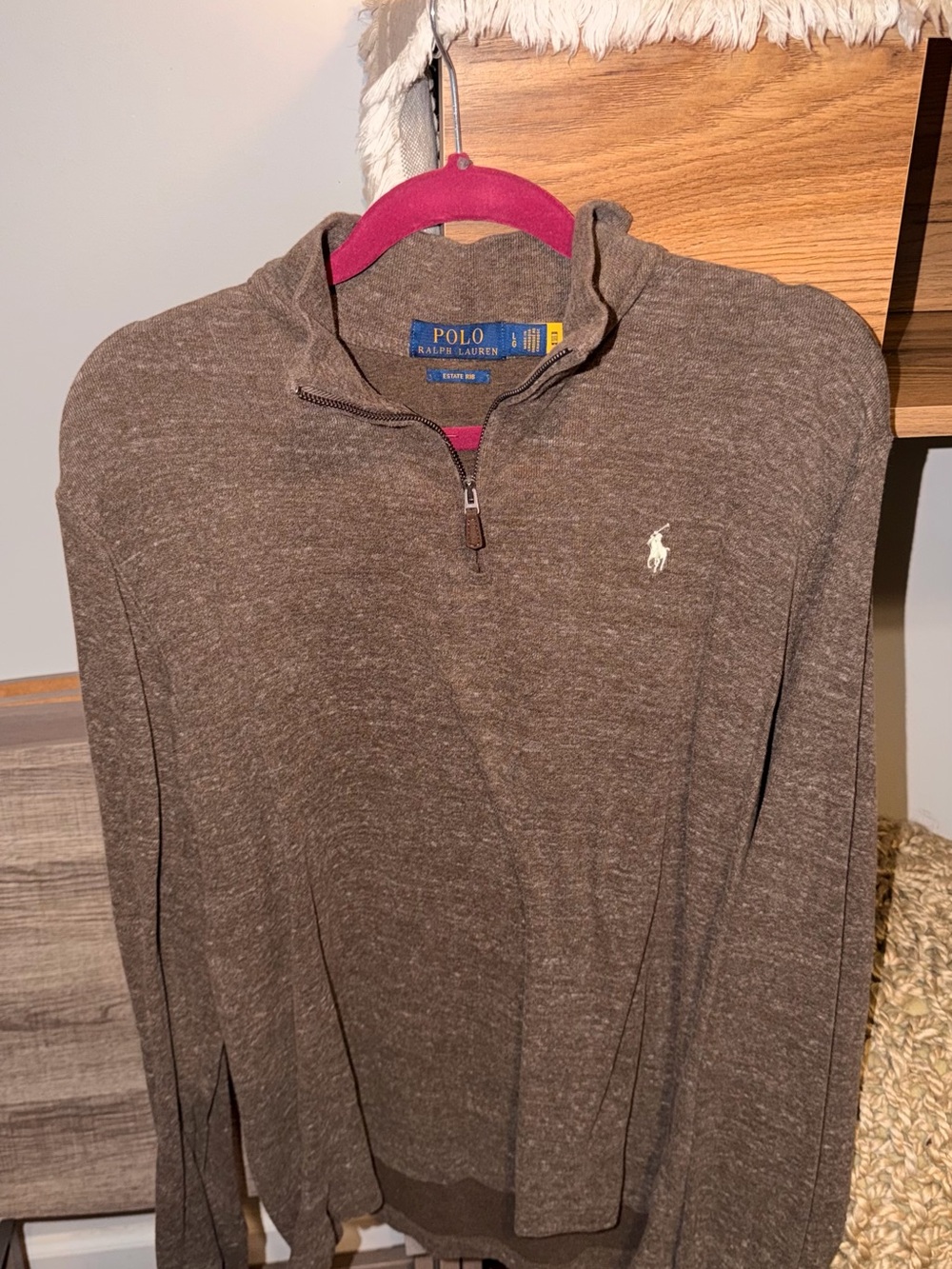 Ralph Lauren Men's Brown Half-Zip Sweater with Polo Pony